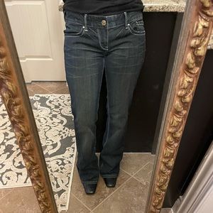 Express dark wash boot cut low rise jeans